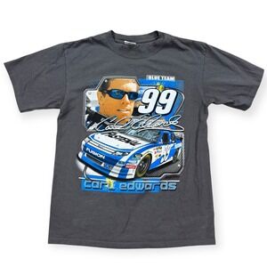 Vintage NASCAR Shirt Men's Medium Gray Carl Edwards Chase‎ Authentics Racing Y2K